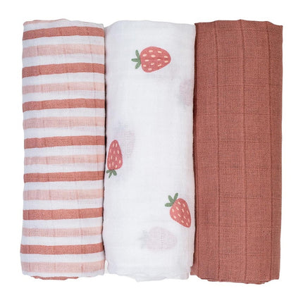 Lulujo Muslin Cloths 70X70CM (3Pack) Strawberries