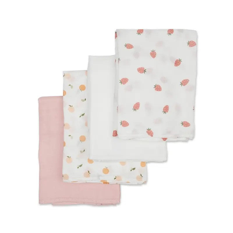 Lulujo Muslin Swaddle Blankets (4Pack) Berries & Peaches