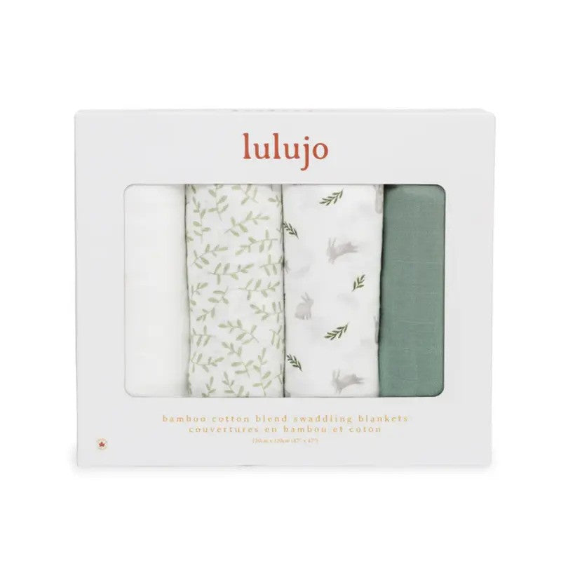 Lulujo Muslin Swaddle Blankets (4Pack) Bunnies & Fern