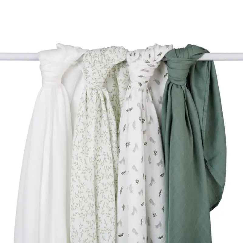 Lulujo Muslin Swaddle Blankets (4Pack) Bunnies & Fern