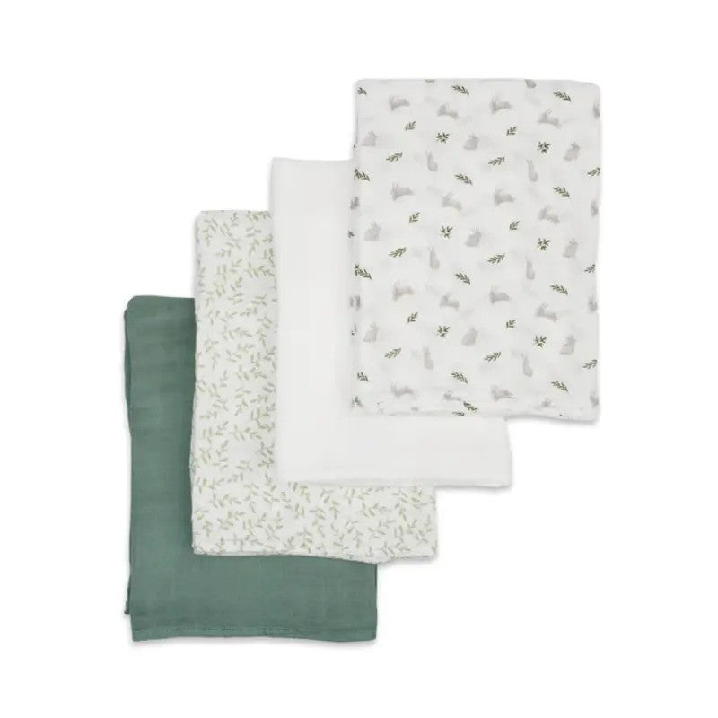 Lulujo Muslin Swaddle Blankets (4Pack) Bunnies & Fern