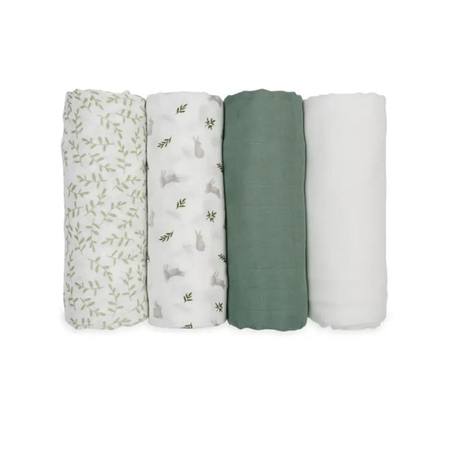 Lulujo Muslin Swaddle Blankets (4Pack) Bunnies & Fern