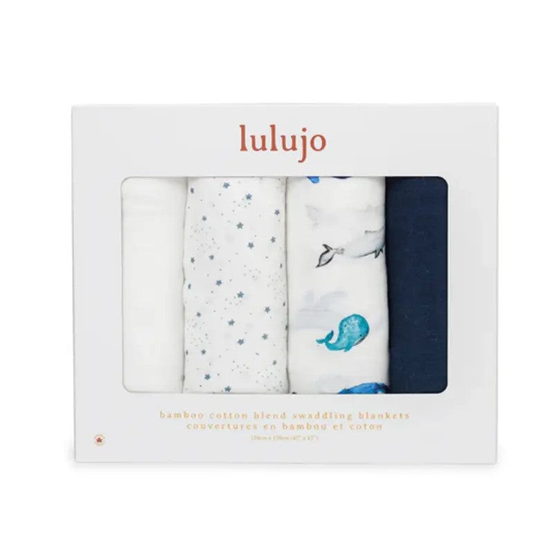 Lulujo Muslin Swaddle Blankets (4Pack) Whales & Stars