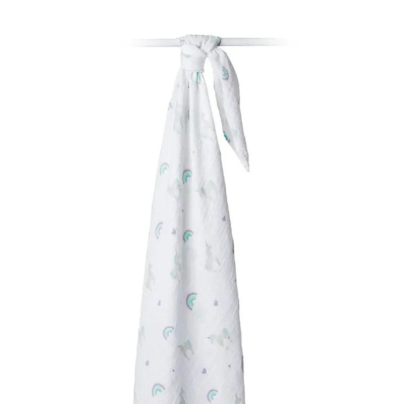 Lulujo Muslin Swaddle (120X120CM) XL Rainbows & Unicorns