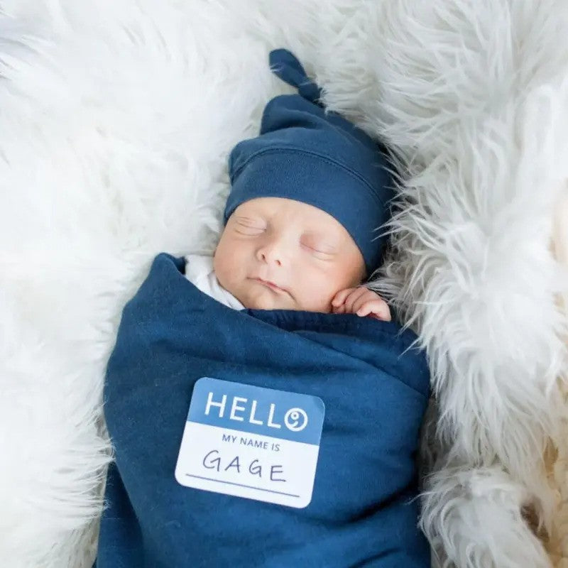 Lulujo Hello World (Bamboo Hat & Swaddle Blanket) Set Navy