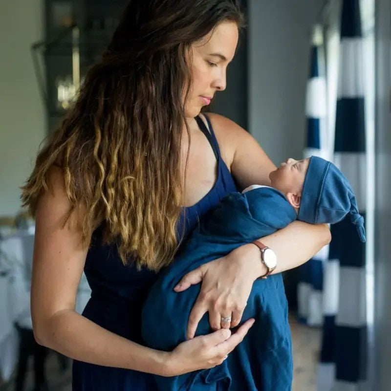 Lulujo Hello World (Bamboo Hat & Swaddle Blanket) Set Navy