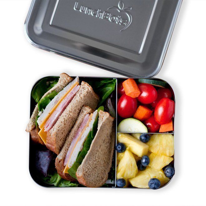 LunchBots Medium Trio bento Lunchbox Blue