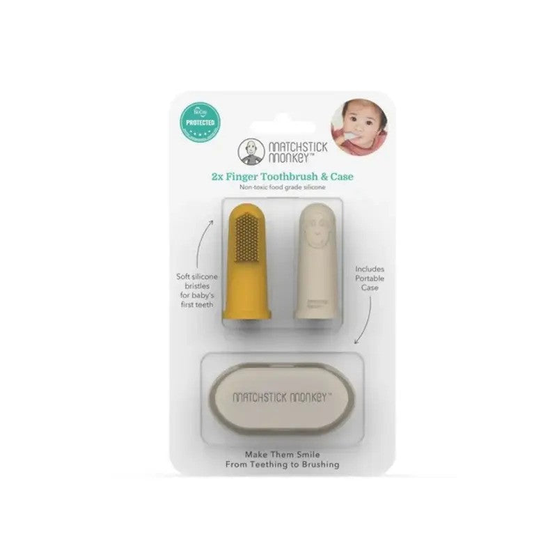 Matchstick Monkey 2x Finger Toothbrush & Case Lion & Giraffe (3M Plus)