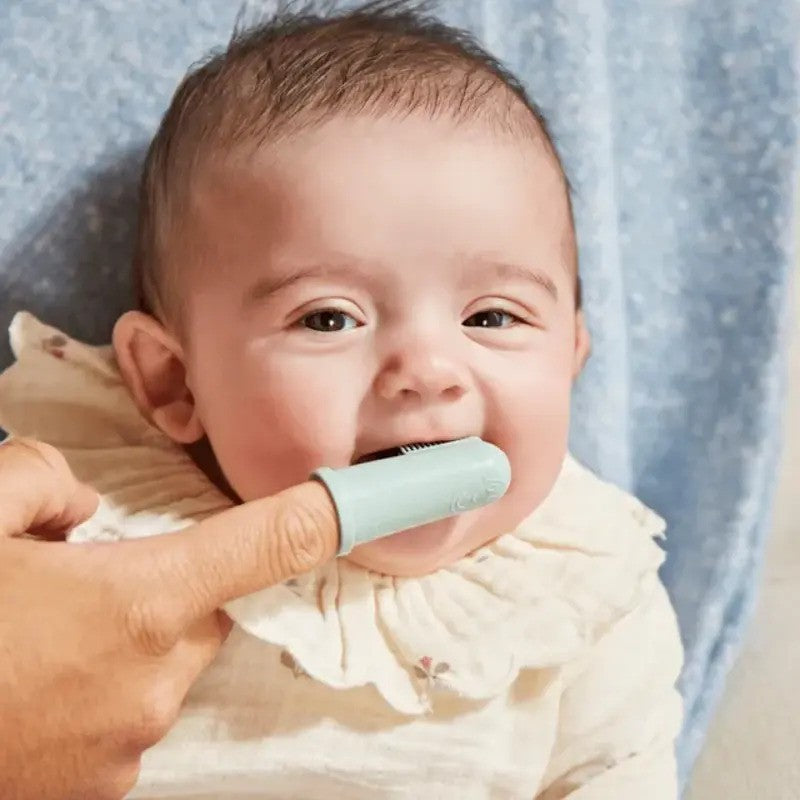 Matchstick Monkey 2x Finger Toothbrush & Case Grey & Mint Green (3M Plus)