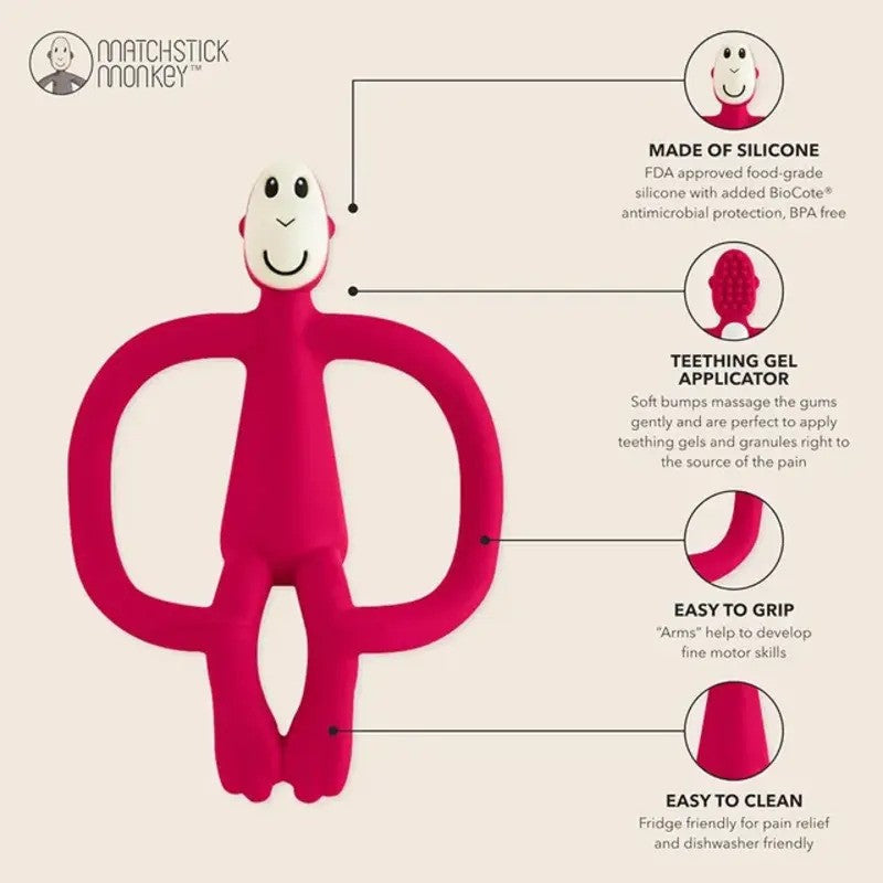 Matchstick Monkey Teether Toy No Tail Red (3M Plus)