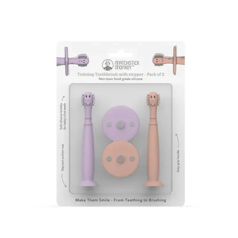 Matchstick Monkey Training Toothbrush With Stopper Dusty Pink & Lilac (3M Plus)