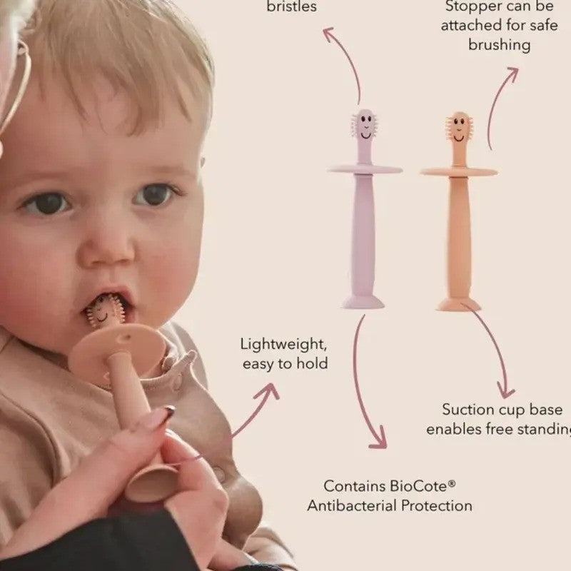 Matchstick Monkey Training Toothbrush With Stopper Dusty Pink & Lilac (3M Plus)