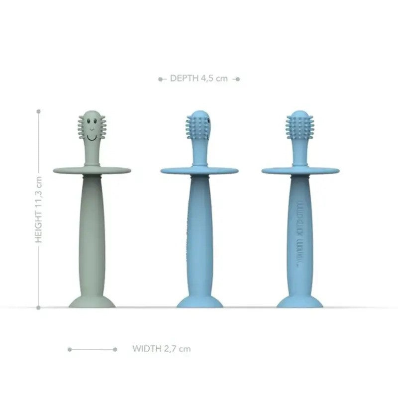 Matchstick Monkey Training Toothbrush With Stopper Mint Green & Light Blue (3M Plus)