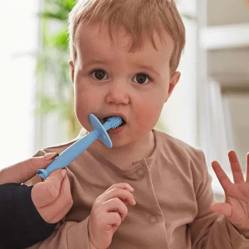 Matchstick Monkey Training Toothbrush With Stopper Mint Green & Light Blue (3M Plus)