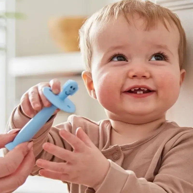 Matchstick Monkey Training Toothbrush With Stopper Mint Green & Light Blue (3M Plus)