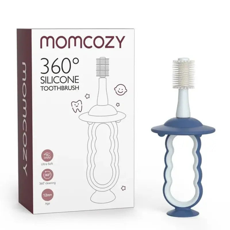 Momcozy 360 Baby Silicone Toothbrush with Case Blue (36m Plus)