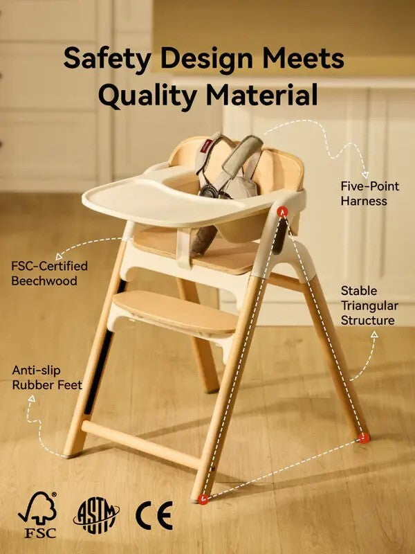 Momcozy DinerPal Wooden High Chair for Babies (6M - Plus)