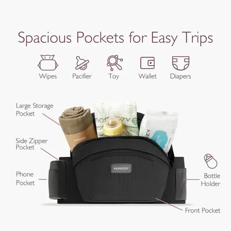Momcozy Hip Seat Baby Carrier Medium Black (Age 0M-36M)