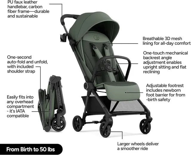 Mompush Nexis Carbon Fiber Frame Ultra-Lightweight Stroller Green (0M-Up to 22.7Kg)