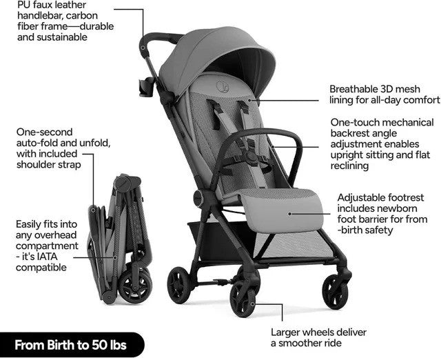 Mompush Nexis Carbon Fiber Frame Ultra-Lightweight Stroller Grey (0M-Up to 22.7Kg)