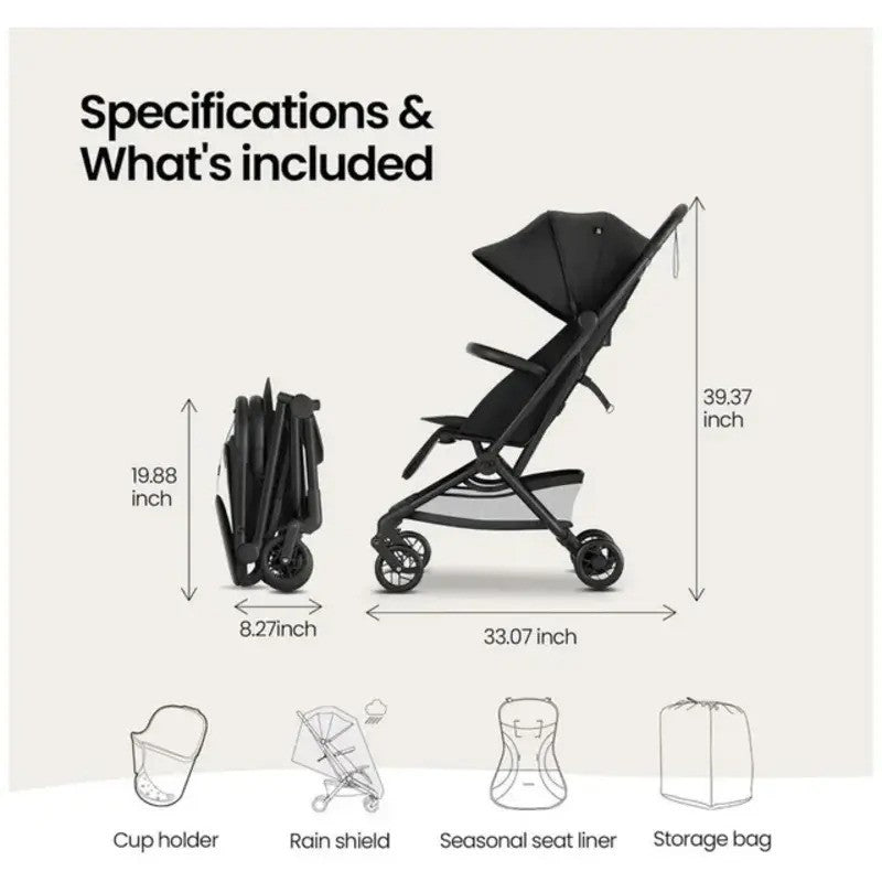 Mompush Velo Ultra-Compact Stroller Black (0M-Up to 22kg)