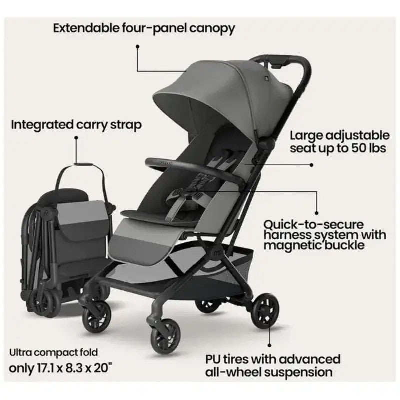Mompush Velo Ultra-Compact Stroller Grey(0M-Up to 22kg)