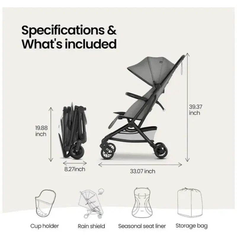 Mompush Velo Ultra-Compact Stroller Grey(0M-Up to 22kg)