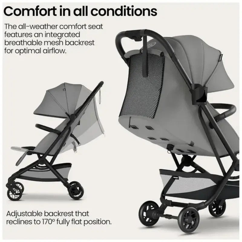 Mompush Velo Ultra-Compact Stroller Grey(0M-Up to 22kg)