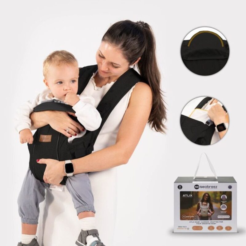 Neobreez ATLIX 3-in-1 Baby Carrier Black (8-33lbs 0m-Plus)