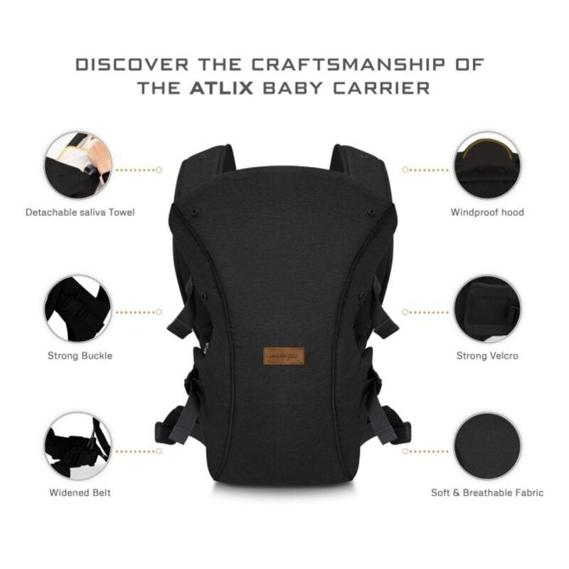 Neobreez ATLIX 3-in-1 Baby Carrier Black (8-33lbs 0m-Plus)