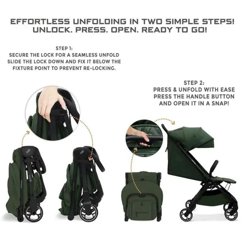 Neobreez DECA Ultra-Lightweight Stroller (Matt Black Frame) 0-4yrs Olive Green