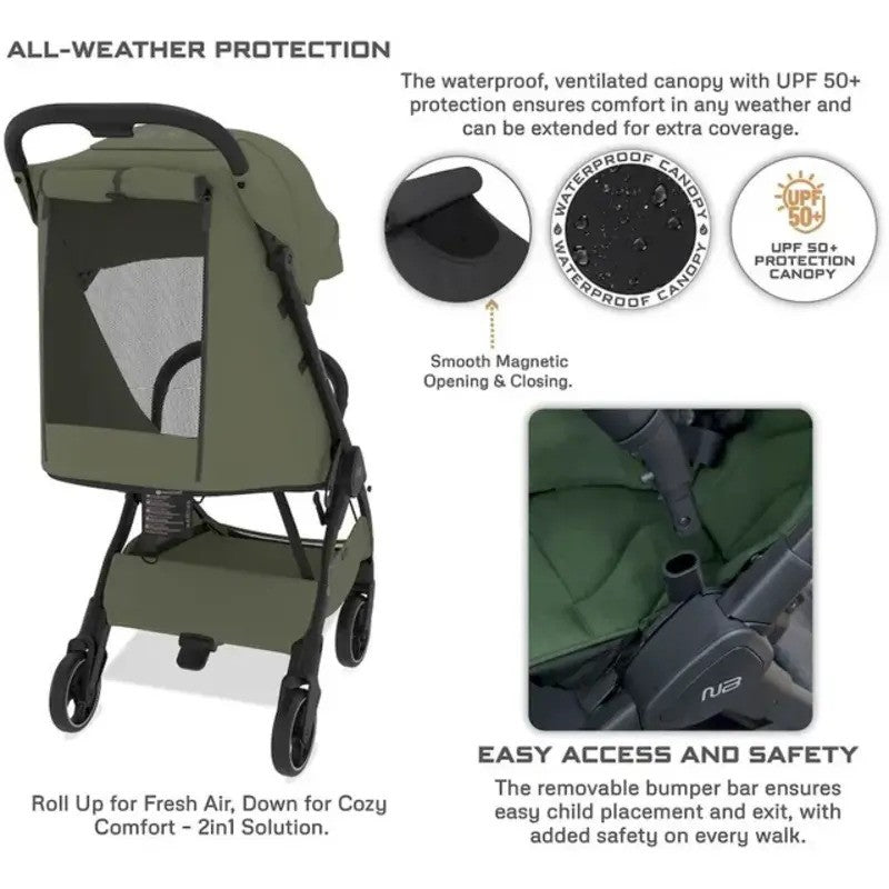 Neobreez DECA Ultra-Lightweight Stroller (Matt Black Frame) 0-4yrs Olive Green
