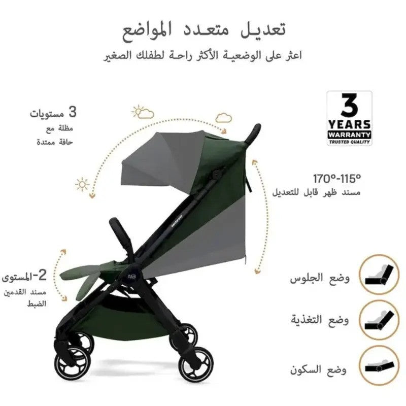 Neobreez DECA Ultra-Lightweight Stroller (Matt Black Frame) 0-4yrs Olive Green