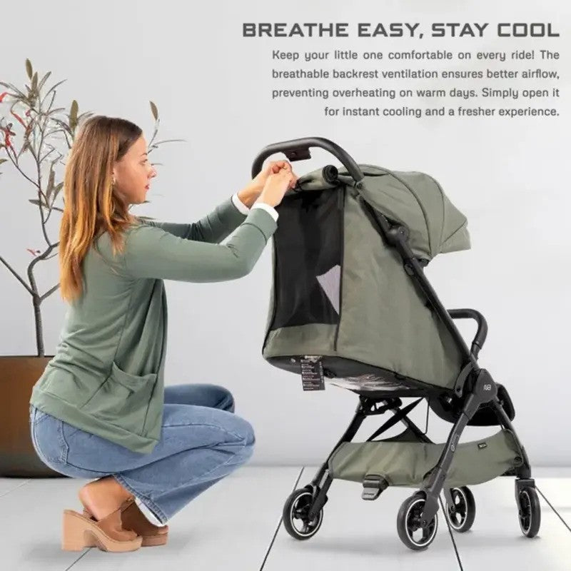 Neobreez DECA Ultra-Lightweight Stroller (Matt Black Frame) 0-4yrs Olive Green