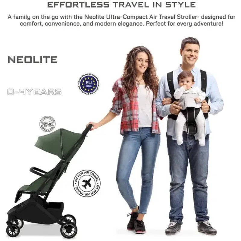 Neobreez NEOLITE Ultra-Compact Stroller (Matt Black Frame) 0-4yrs Olive Green Black