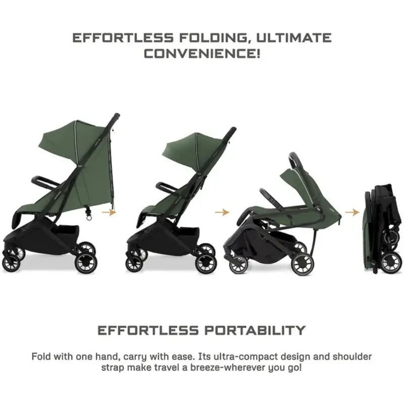 Neobreez NEOLITE Ultra-Compact Stroller (Matt Black Frame) 0-4yrs Olive Green Black