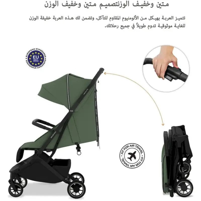 Neobreez NEOLITE Ultra-Compact Stroller (Matt Black Frame) 0-4yrs Olive Green Black