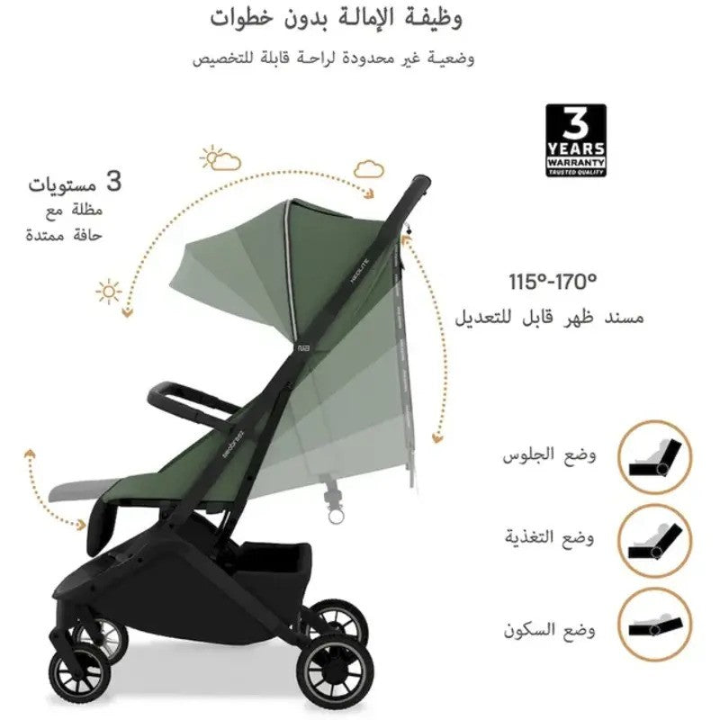 Neobreez NEOLITE Ultra-Compact Stroller (Matt Black Frame) 0-4yrs Olive Green Black
