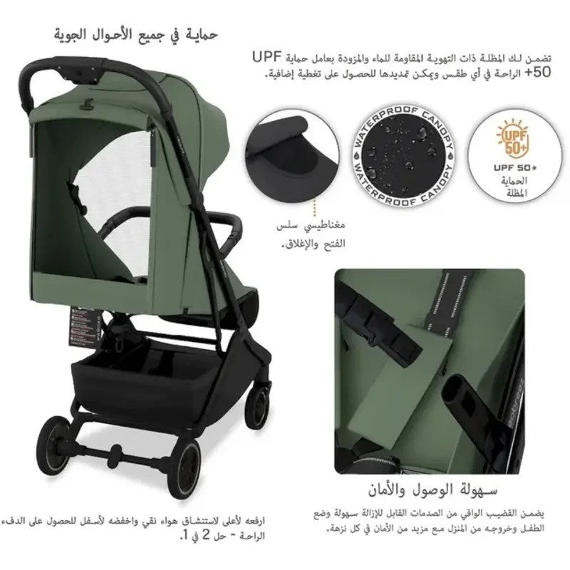 Neobreez NEOLITE Ultra-Compact Stroller (Matt Black Frame) 0-4yrs Olive Green Black