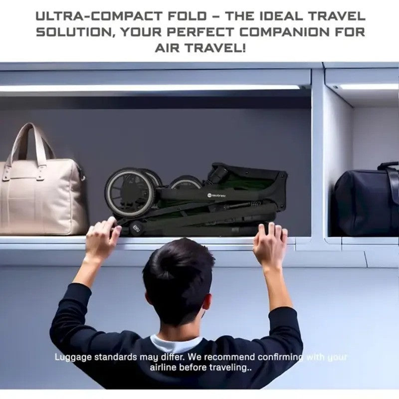 Neobreez NEOLITE Ultra-Compact Stroller (Matt Black Frame) 0-4yrs Olive Green Black