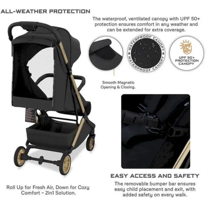 Neobreez NEOLITE Ultra-Compact Stroller (Rosegold Frame) 0-4yrs Black