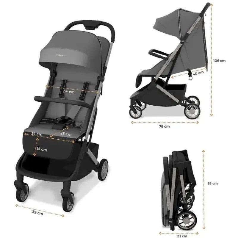 Neobreez NEOLITE Ultra-Compact Stroller (Silver Frame) 0-4yrs Dark Grey Black
