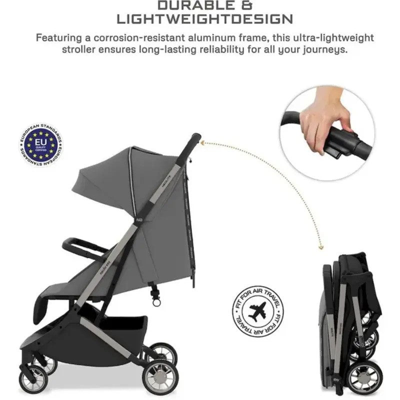 Neobreez NEOLITE Ultra-Compact Stroller (Silver Frame) 0-4yrs Dark Grey Black