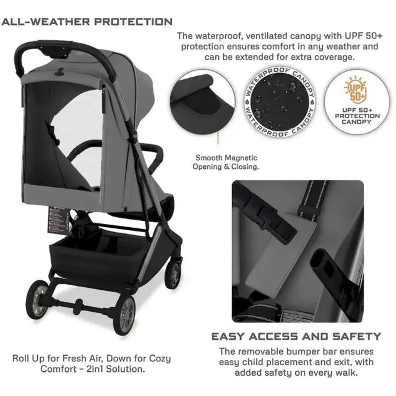 Neobreez NEOLITE Ultra-Compact Stroller (Silver Frame) 0-4yrs Dark Grey Black