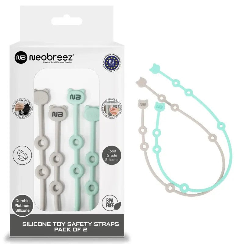 Neobreez Stroller Silicone Toy Safety Strap Pack Of 2 Gray Green