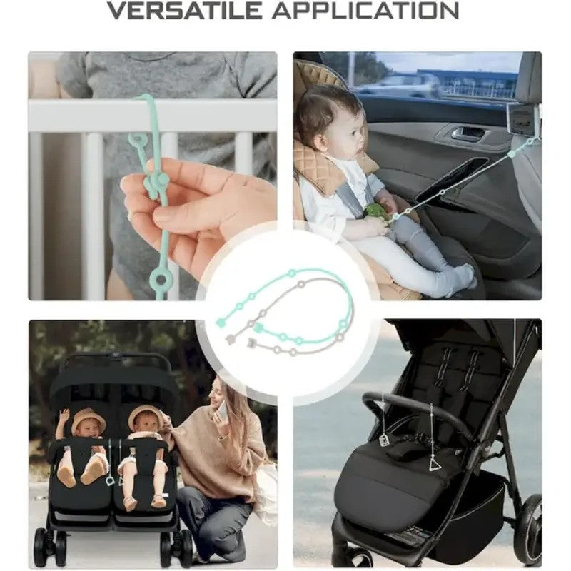 Neobreez Stroller Silicone Toy Safety Strap Pack Of 2 Gray Green