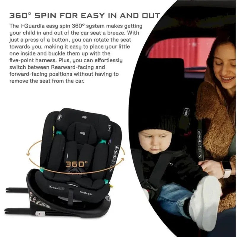 Neobreez i-GUARDIA 360 Swivel Car Seat Isofix System 0-12yrs Black