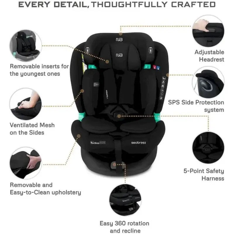 Neobreez i-GUARDIA 360 Swivel Car Seat Isofix System 0-12yrs Black