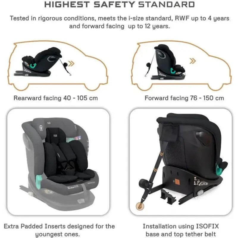 Neobreez i-GUARDIA 360 Swivel Car Seat Isofix System 0-12yrs Black