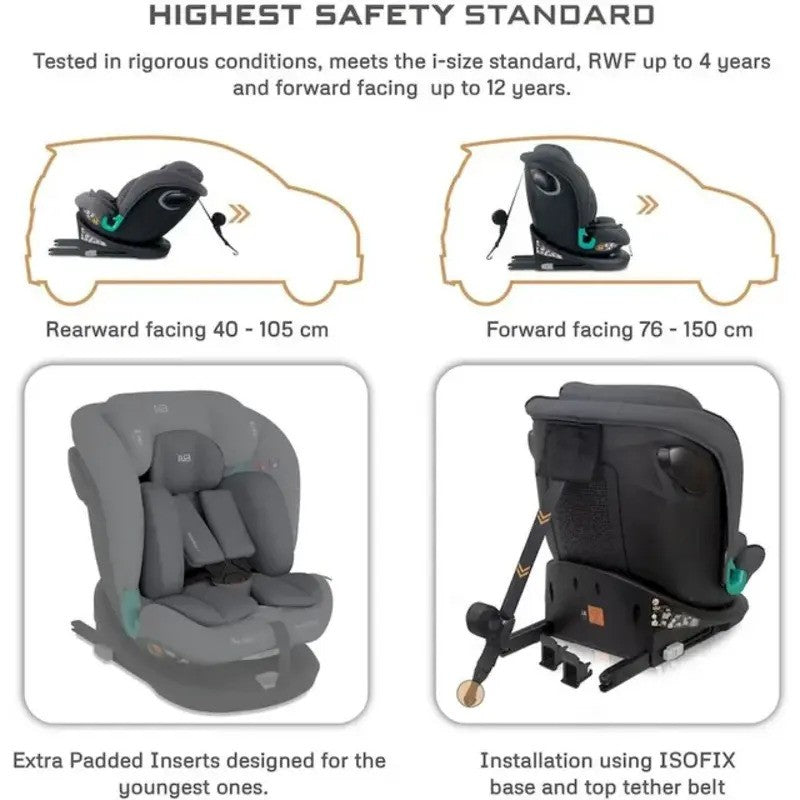 Neobreez i-GUARDIA 360 Swivel Car Seat Isofix System 0-12yrs Gray